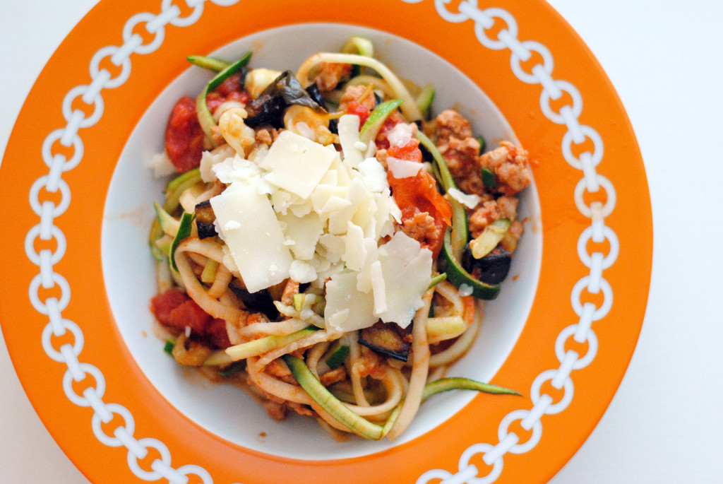 Eggplant and Sausage zoodles
