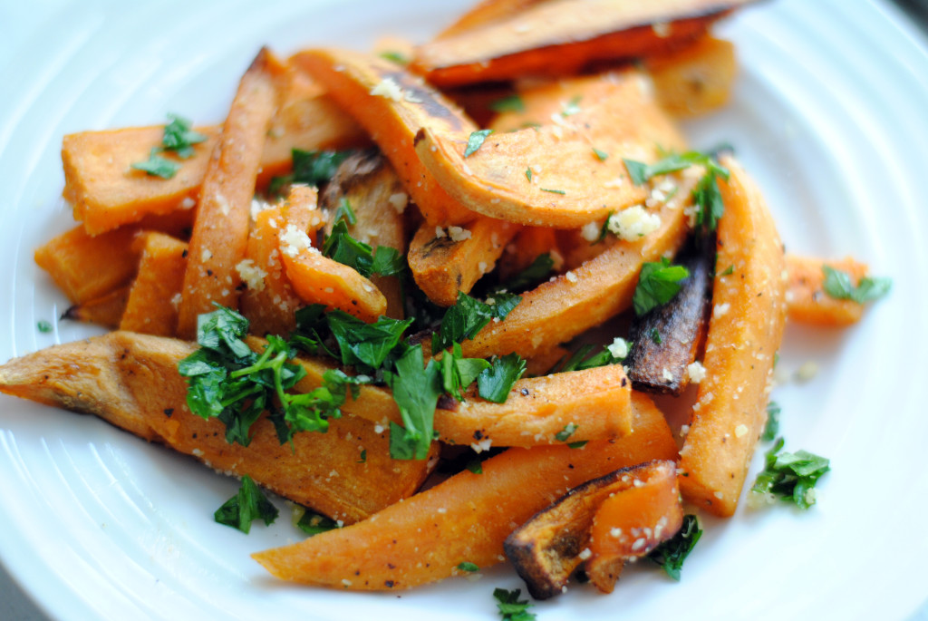 Garlic Parmesan sweet potato fries