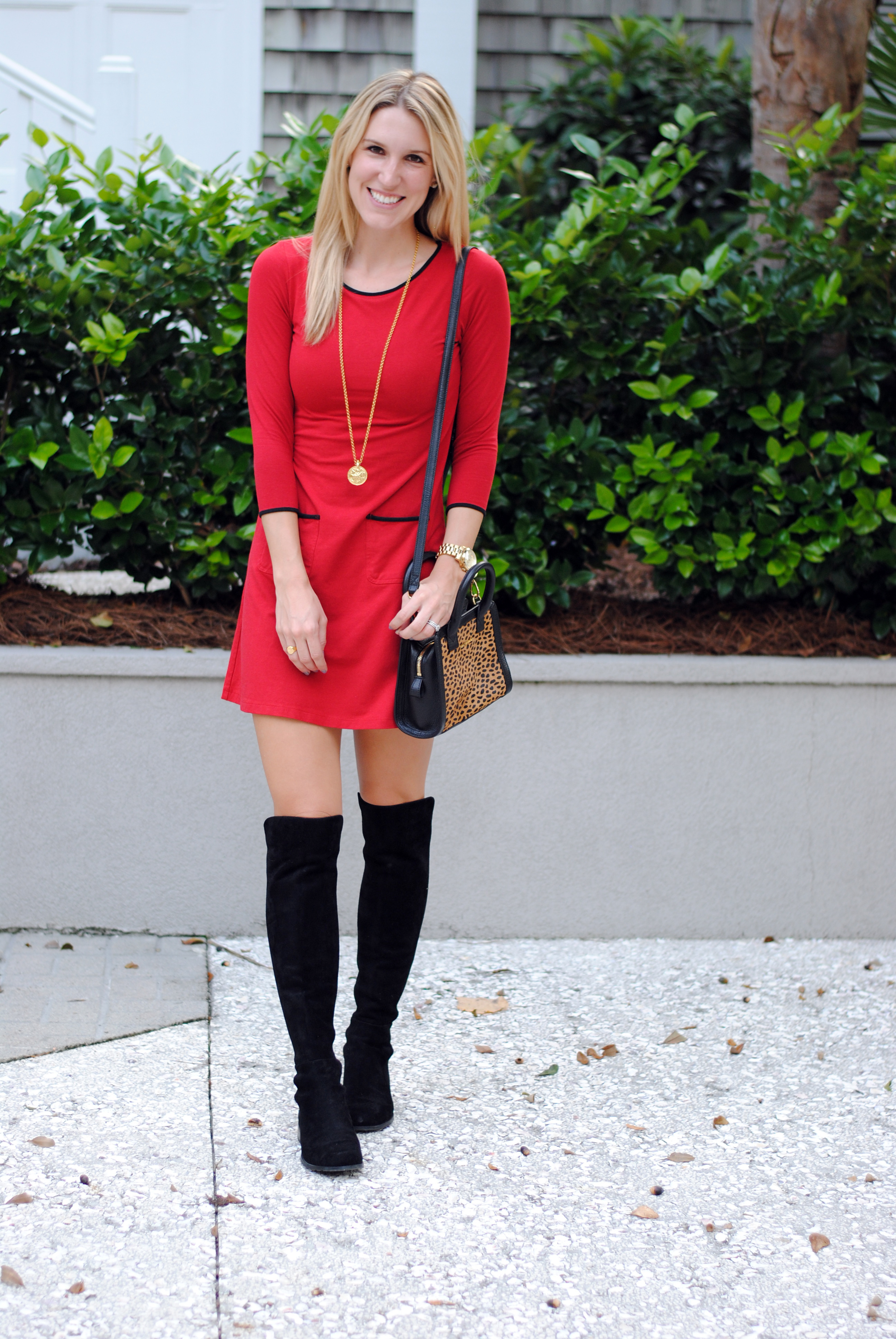 red dress and boots