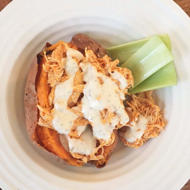 Skinny Buffalo Chicken Stuffed Sweet Potatoes