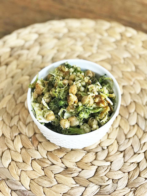 Healthy Broccoli, Chickpea, Pesto Couscous Salad
