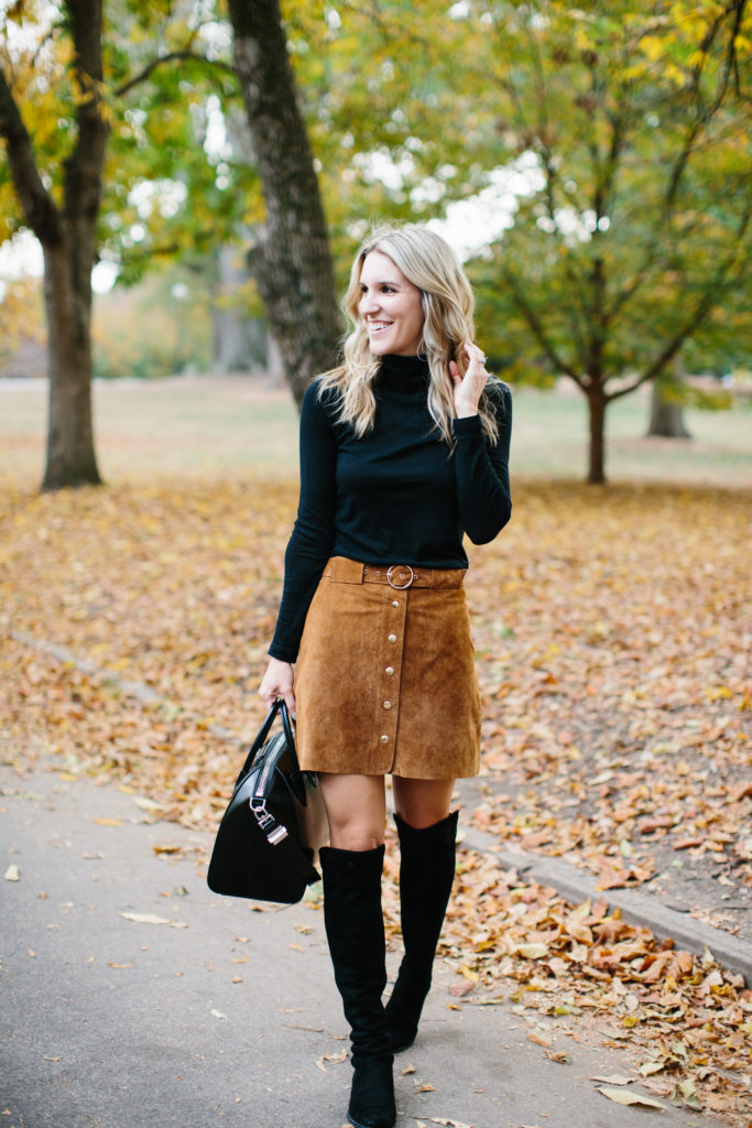 Suede Skirt and Over the Knee Boots / Turquoise & Teale